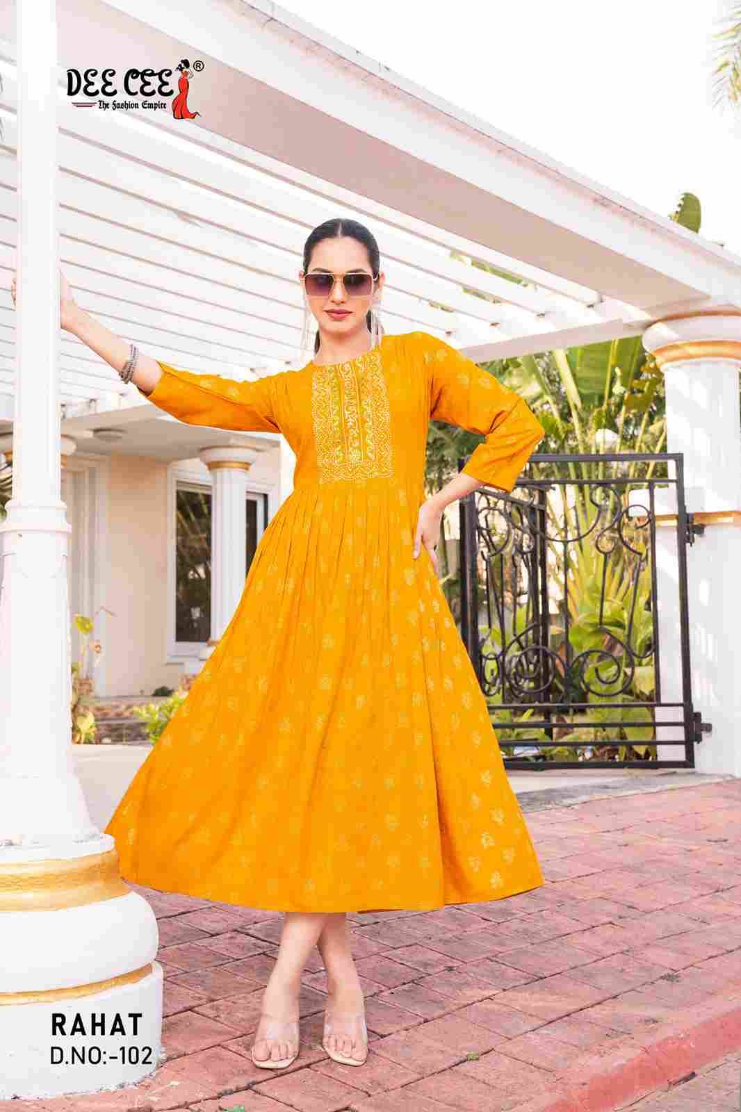 Rahat By Dee Cee 101 To 106 Series Designer Stylish Fancy Colorful Beautiful Party Wear & Ethnic Wear Collection Rayon Kurtis At Wholesale Price