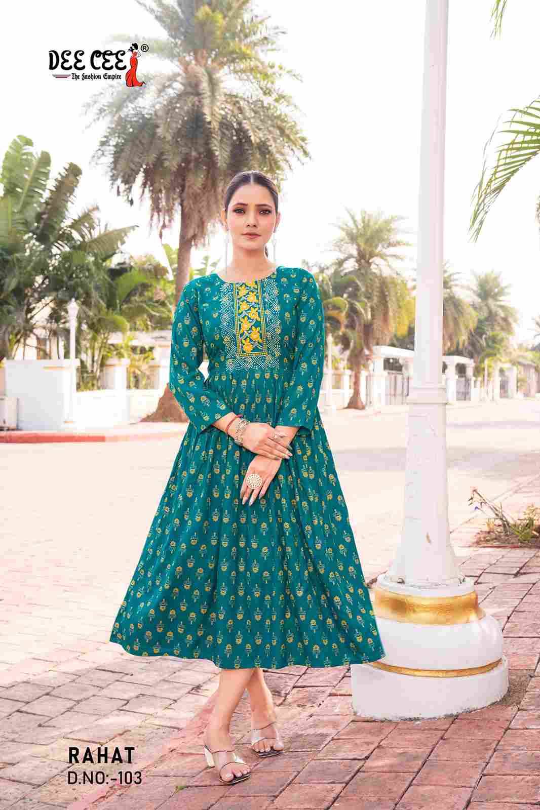 Rahat By Dee Cee 101 To 106 Series Designer Stylish Fancy Colorful Beautiful Party Wear & Ethnic Wear Collection Rayon Kurtis At Wholesale Price