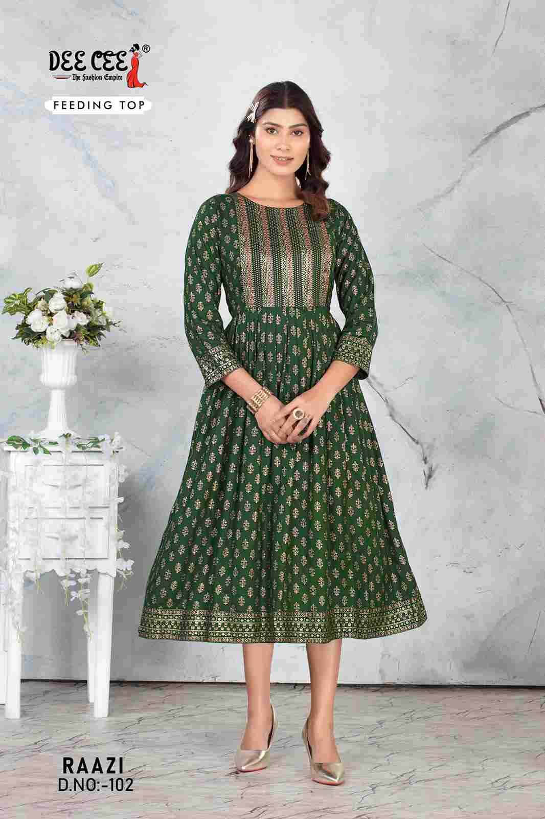 Raazi By Dee Cee 101 To 106 Series Designer Stylish Fancy Colorful Beautiful Party Wear & Ethnic Wear Collection Rayon Print Kurtis At Wholesale Price