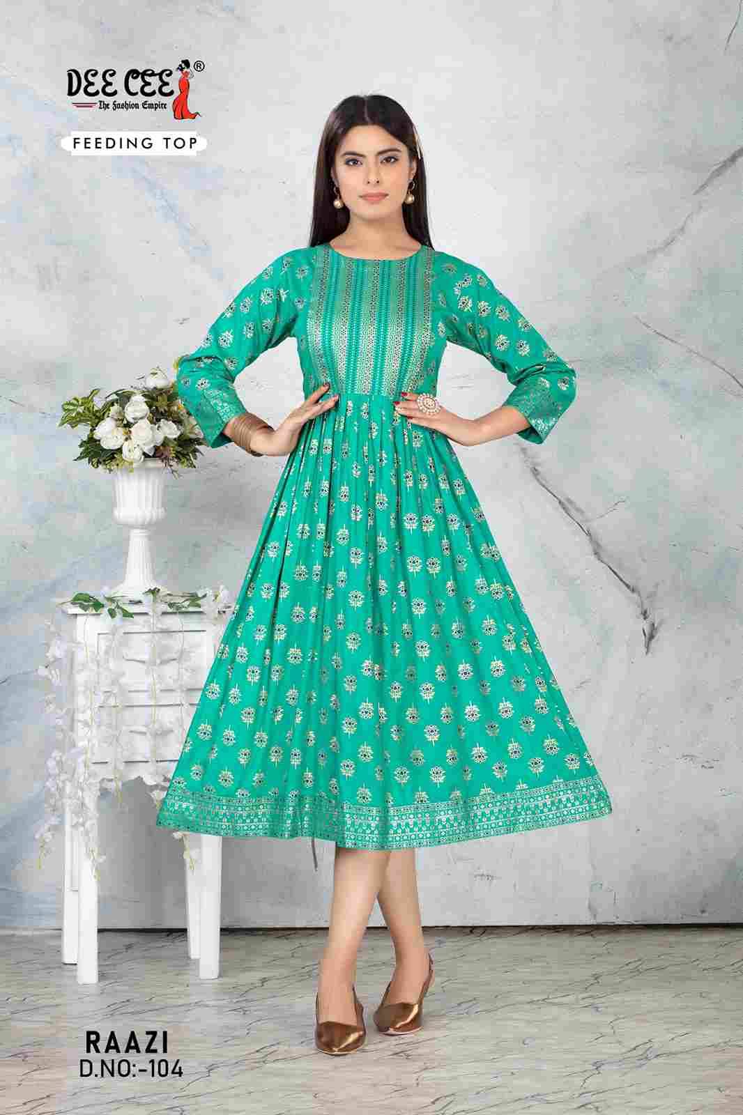 Raazi By Dee Cee 101 To 106 Series Designer Stylish Fancy Colorful Beautiful Party Wear & Ethnic Wear Collection Rayon Print Kurtis At Wholesale Price