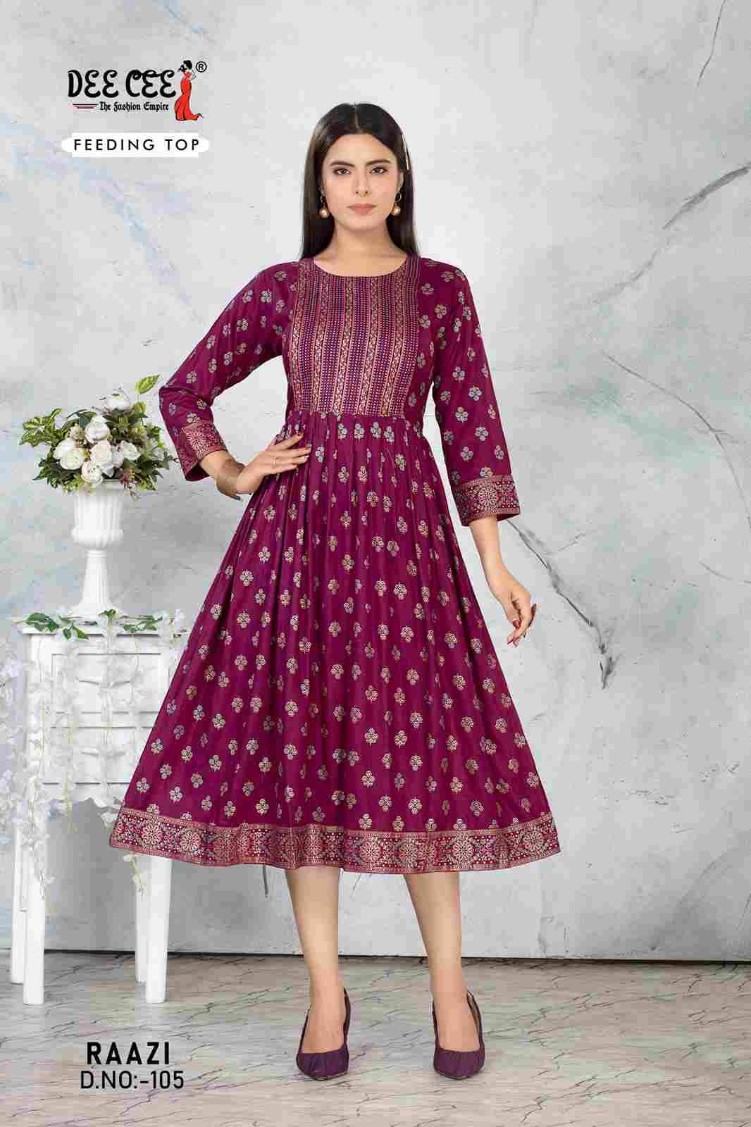 Raazi By Dee Cee 101 To 106 Series Designer Stylish Fancy Colorful Beautiful Party Wear & Ethnic Wear Collection Rayon Print Kurtis At Wholesale Price