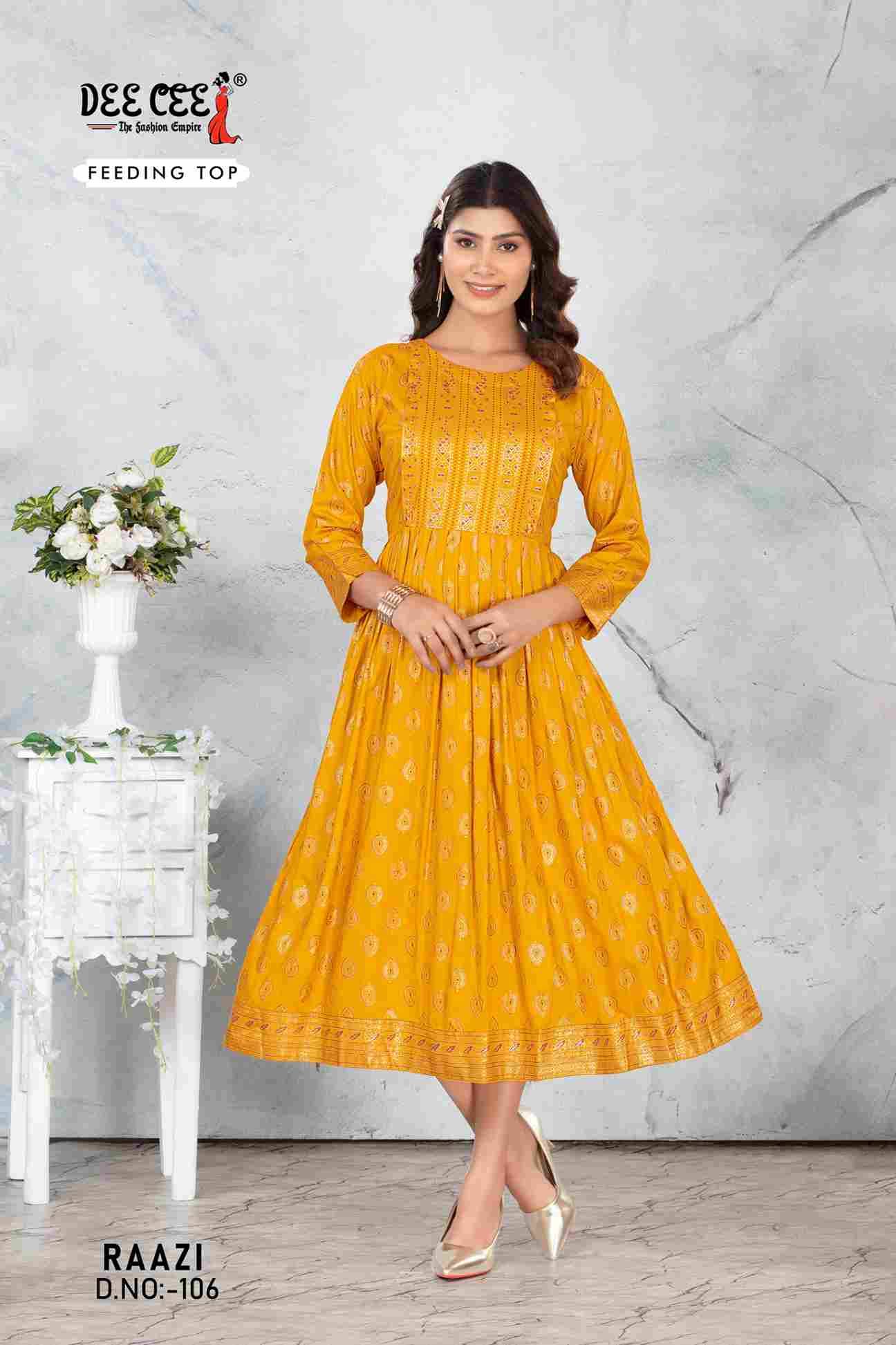 Raazi By Dee Cee 101 To 106 Series Designer Stylish Fancy Colorful Beautiful Party Wear & Ethnic Wear Collection Rayon Print Kurtis At Wholesale Price