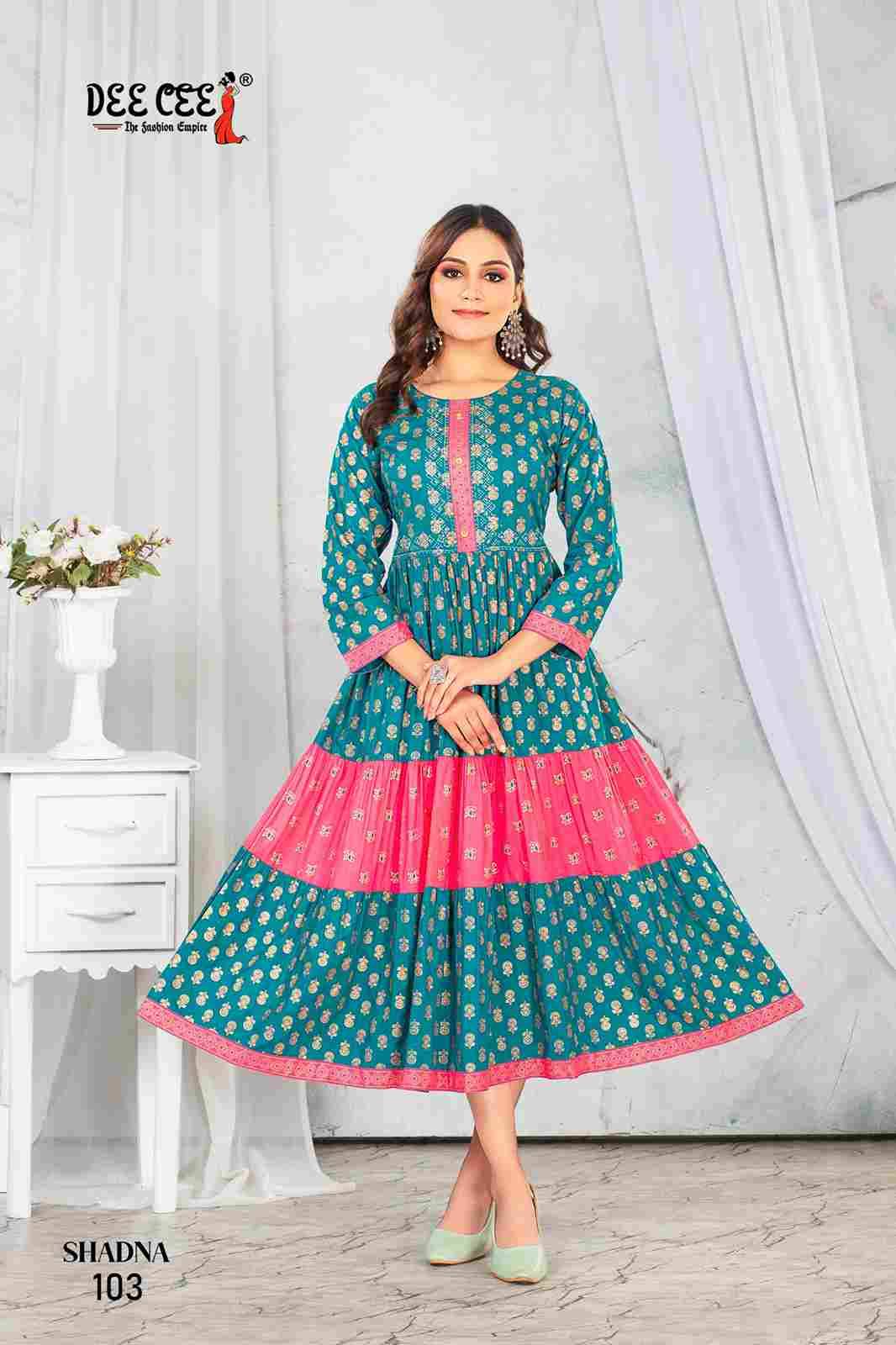 Shadna By Dee Cee 101 To 106 Series Designer Stylish Fancy Colorful Beautiful Party Wear & Ethnic Wear Collection Rayon Print Kurtis At Wholesale Price