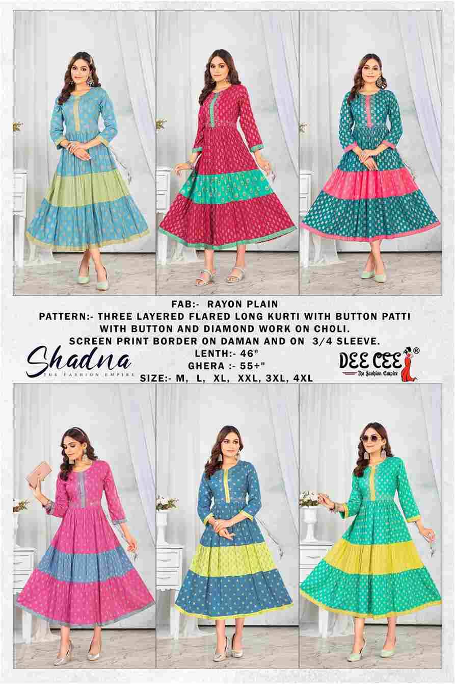 Shadna By Dee Cee 101 To 106 Series Designer Stylish Fancy Colorful Beautiful Party Wear & Ethnic Wear Collection Rayon Print Kurtis At Wholesale Price