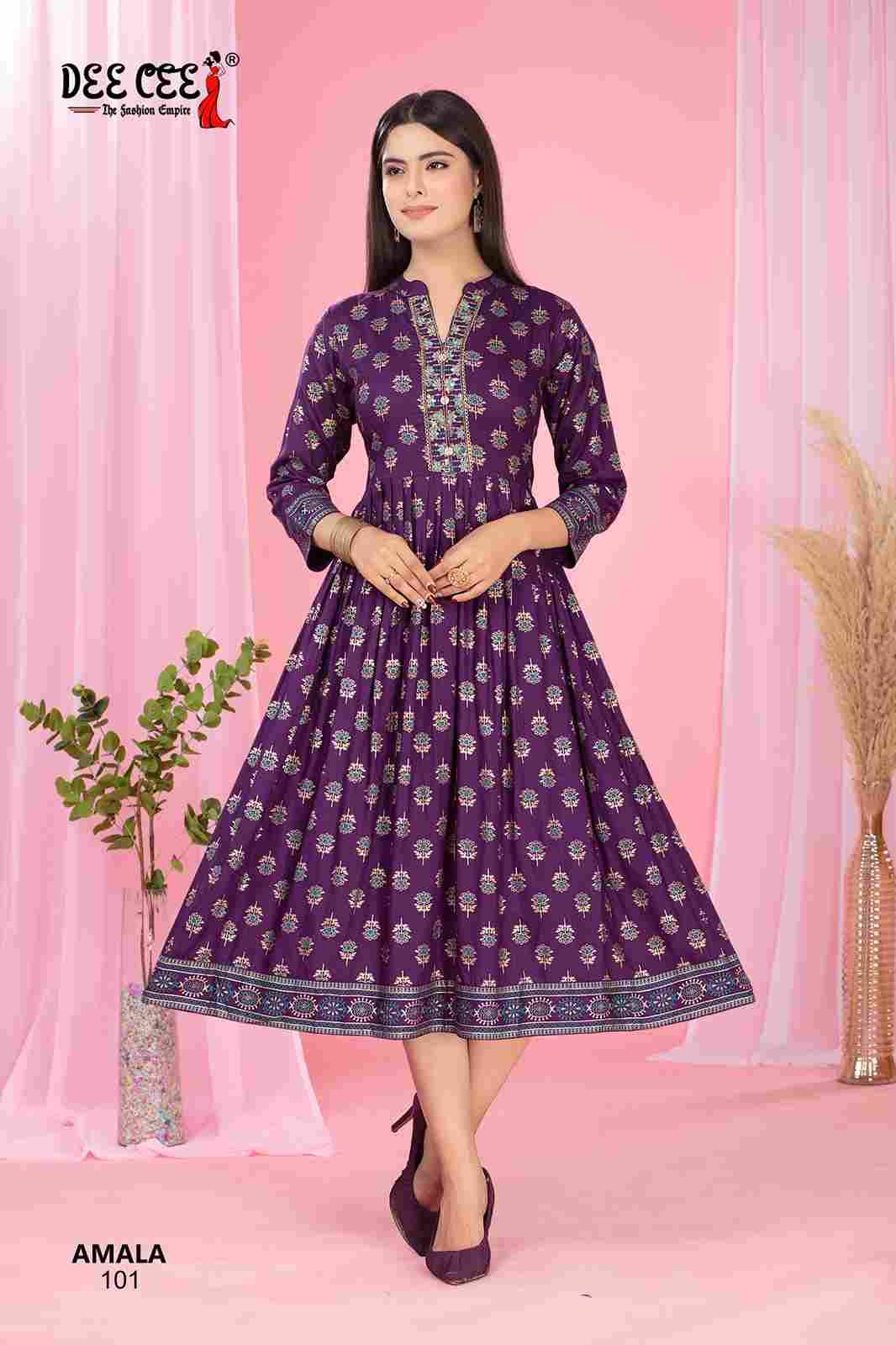Amala By Dee Cee 101 To 106 Series Designer Stylish Fancy Colorful Beautiful Party Wear & Ethnic Wear Collection Rayon Print Kurtis At Wholesale Price