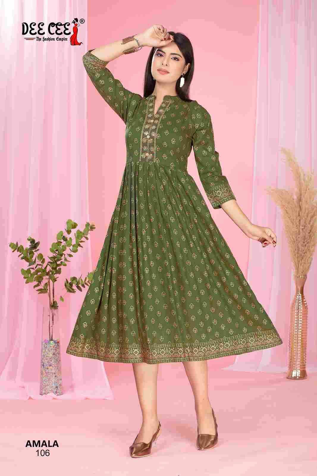 Amala By Dee Cee 101 To 106 Series Designer Stylish Fancy Colorful Beautiful Party Wear & Ethnic Wear Collection Rayon Print Kurtis At Wholesale Price