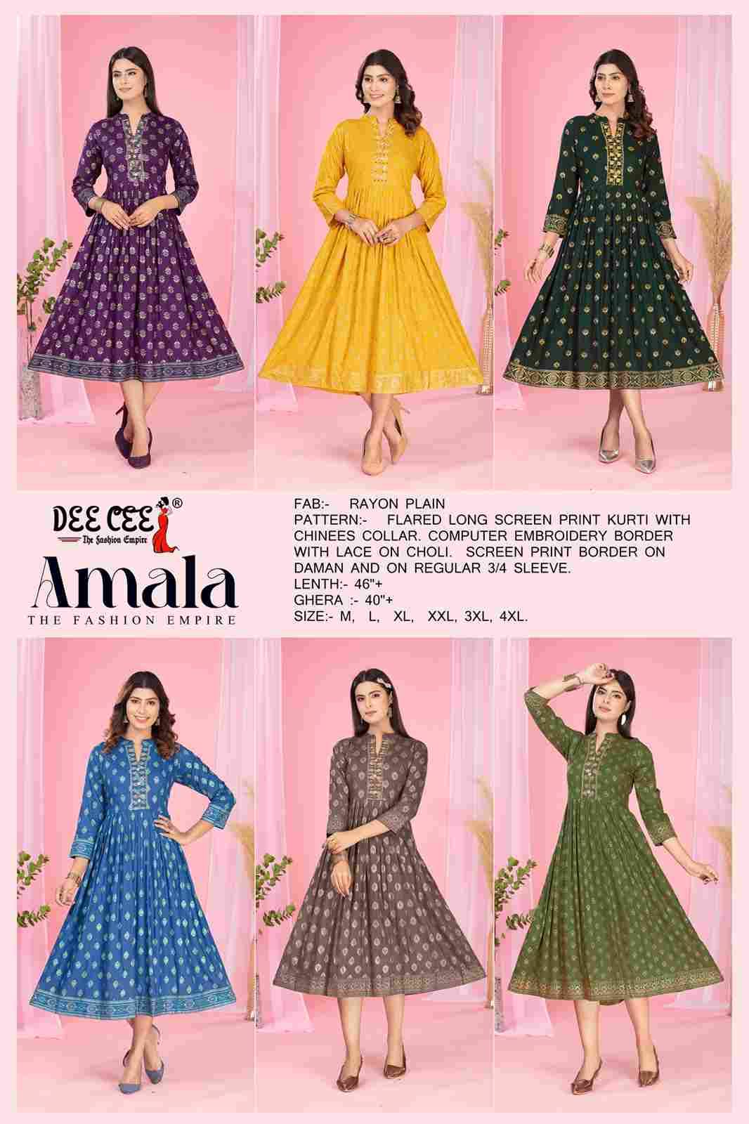 Amala By Dee Cee 101 To 106 Series Designer Stylish Fancy Colorful Beautiful Party Wear & Ethnic Wear Collection Rayon Print Kurtis At Wholesale Price