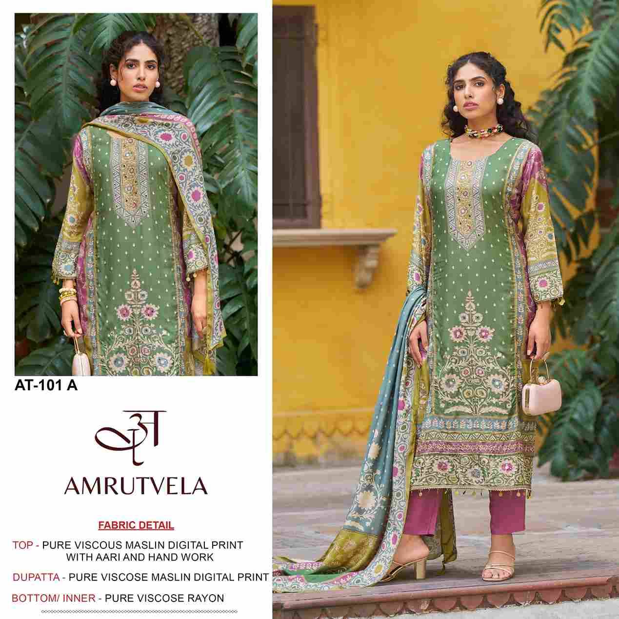 Amrutvela Hit Design AT-101 Colours By Amrutvela AT-101-A To AT-101-D Series Designer Pakistani Suits Collection Beautiful Stylish Fancy Colorful Party Wear & Occasional Wear Viscose Muslin Dresses At Wholesale Price