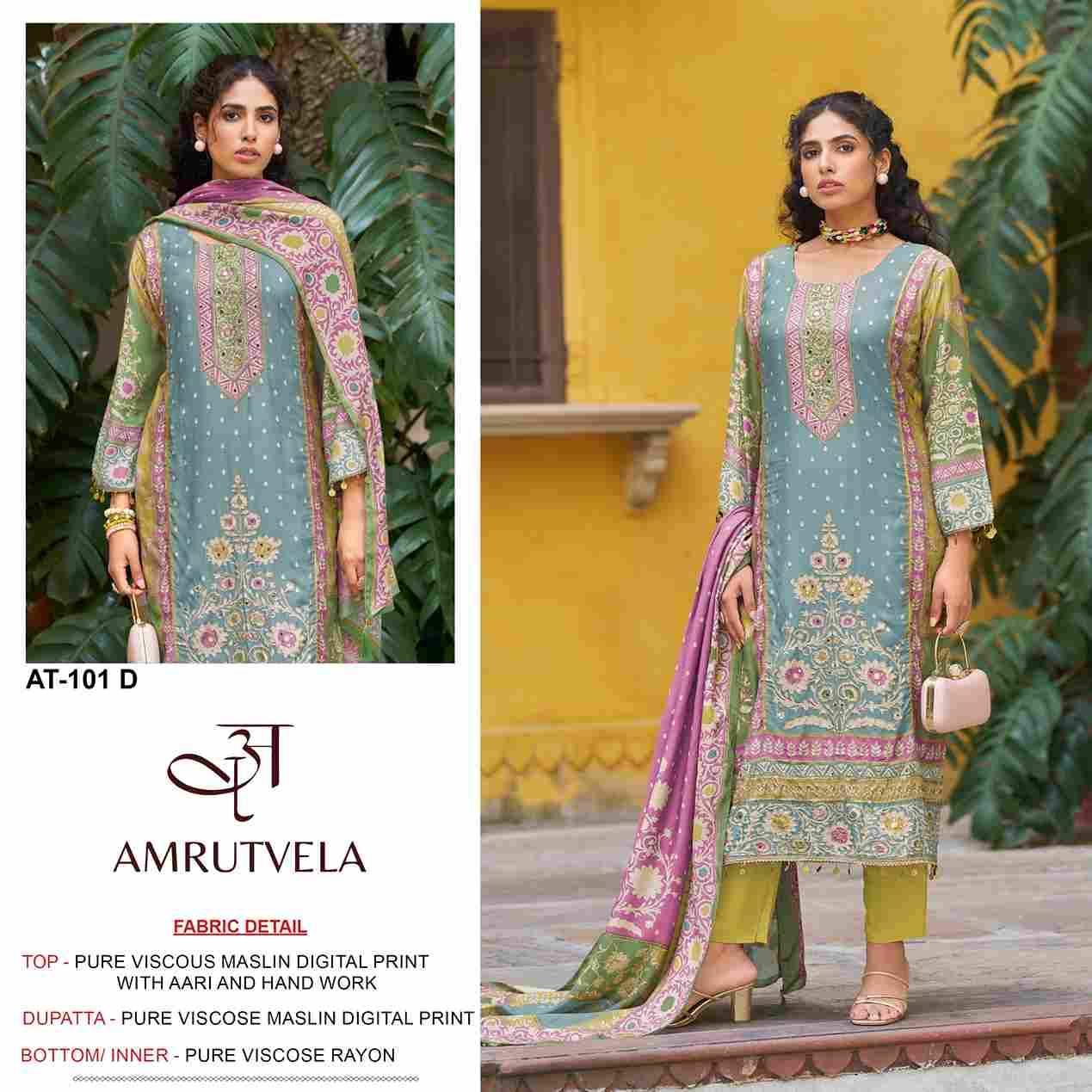 Amrutvela Hit Design AT-101 Colours By Amrutvela AT-101-A To AT-101-D Series Designer Pakistani Suits Collection Beautiful Stylish Fancy Colorful Party Wear & Occasional Wear Viscose Muslin Dresses At Wholesale Price