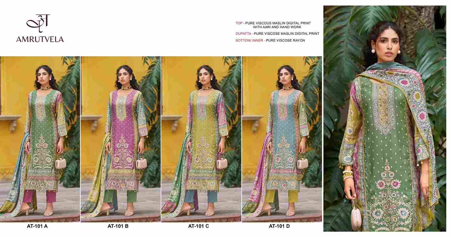 Amrutvela Hit Design AT-101 Colours By Amrutvela AT-101-A To AT-101-D Series Designer Pakistani Suits Collection Beautiful Stylish Fancy Colorful Party Wear & Occasional Wear Viscose Muslin Dresses At Wholesale Price