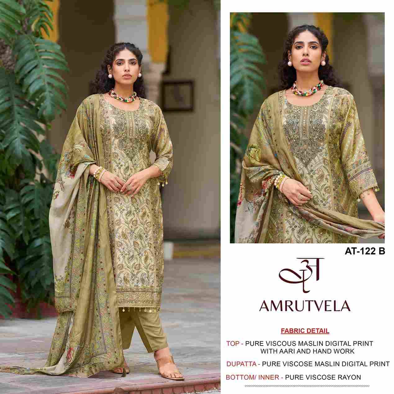 Amrutvela Hit Design AT-122 Colours By Amrutvela AT-122-A To AT-122-D Series Designer Pakistani Suits Collection Beautiful Stylish Fancy Colorful Party Wear & Occasional Wear Viscose Muslin Dresses At Wholesale Price