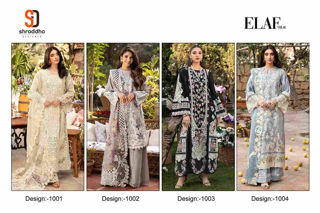 Elaf Vol-1 By Shraddha Designer 1001 To 1004 Series Designer Pakistani Suits Beautiful Stylish Fancy Colorful Party Wear & Occasional Wear Pure Cotton Print Embroidered Dresses At Wholesale Price