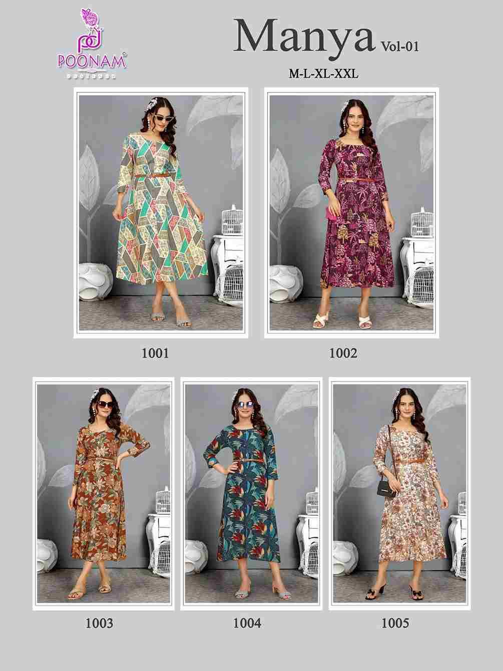 Manya Vol-1 By Poonam Designer 1001 To 1005 Series Designer Stylish Fancy Colorful Beautiful Party Wear & Ethnic Wear Collection Heavy Rayon Gowns At Wholesale Price