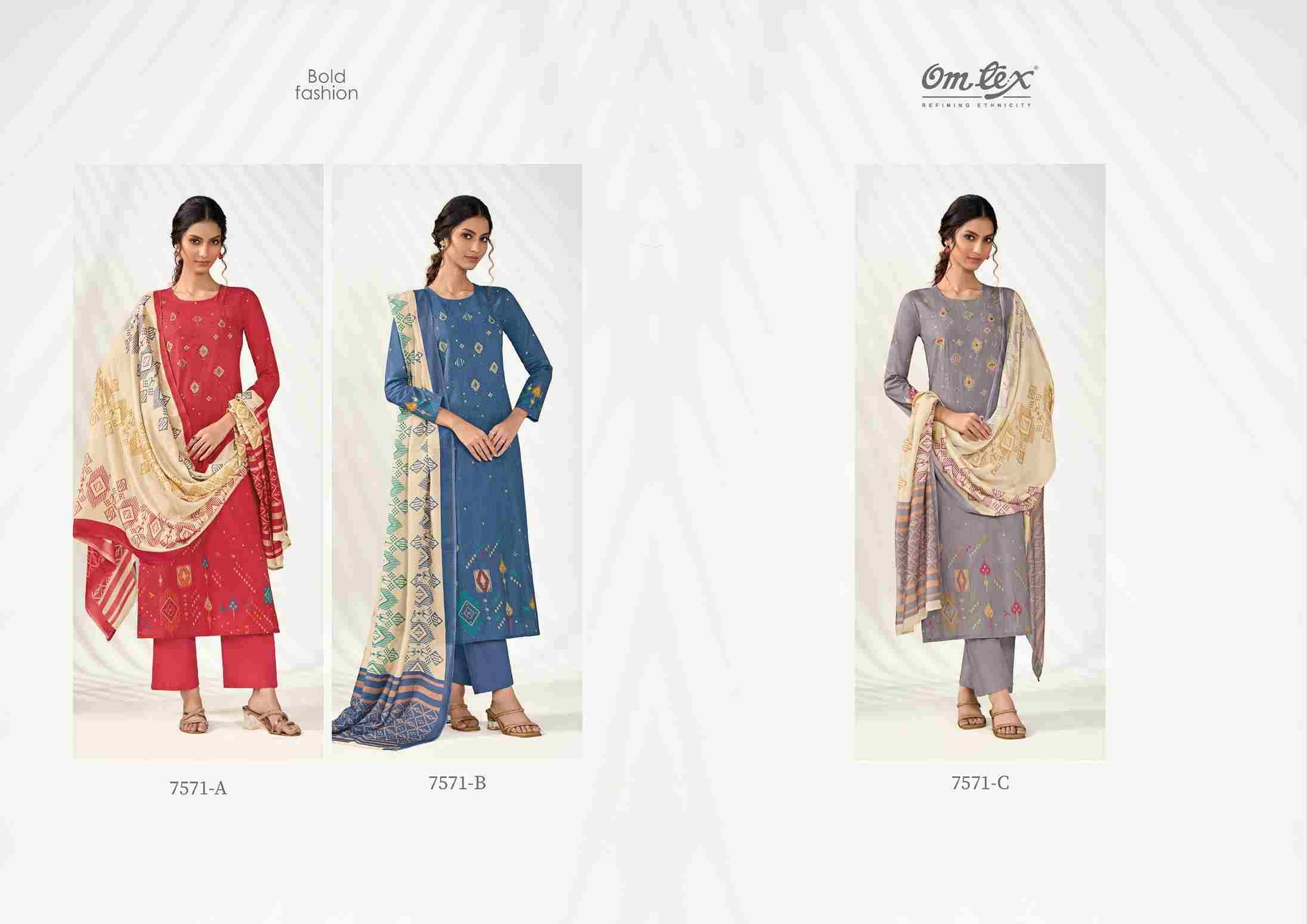 Bold Fashion By Om Tex 7571-A To 7571-C Series Beautiful Suits Stylish Fancy Colorful Party Wear & Ethnic Wear Lawn Cotton Dresses At Wholesale Price