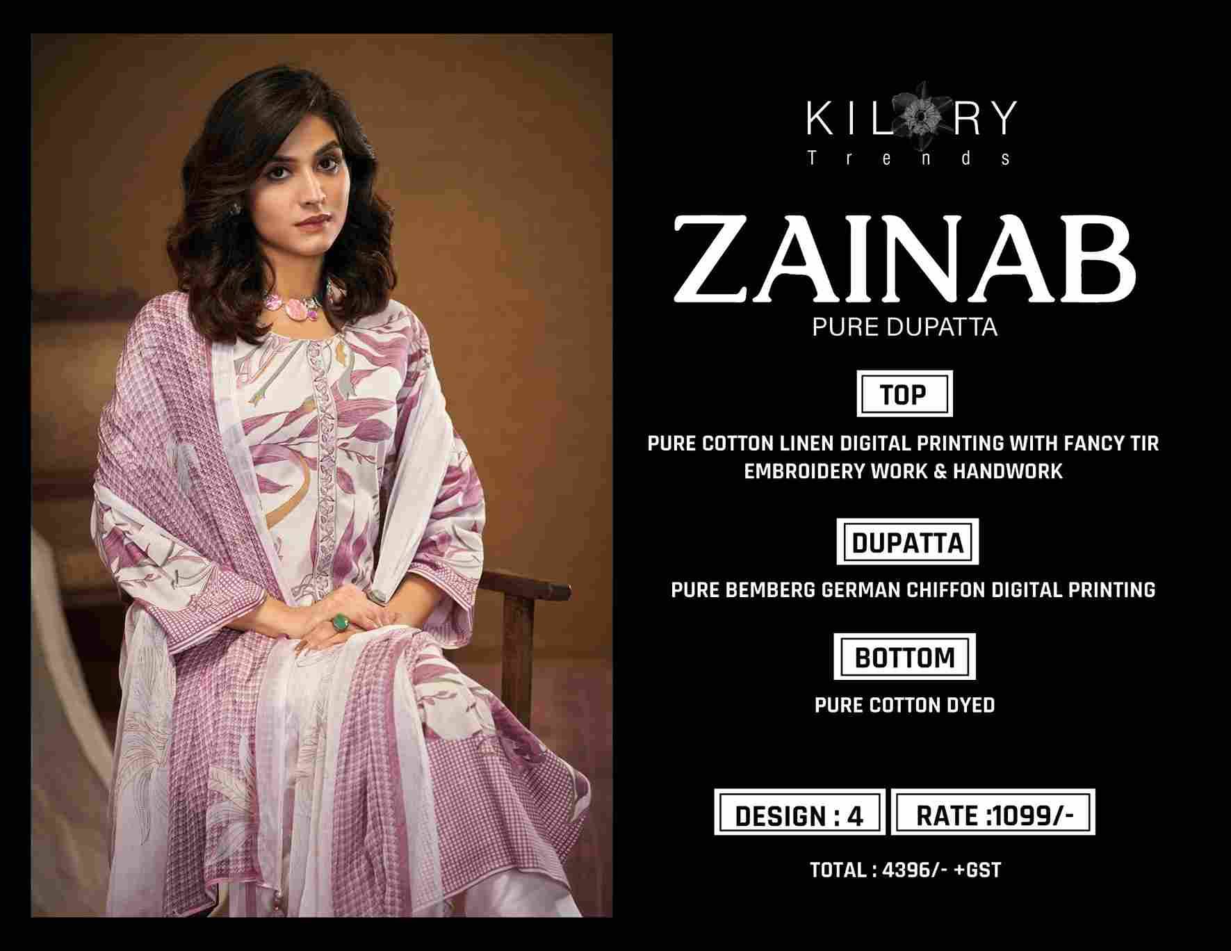 Zainab By Kilory 1671 To 1674 Series Beautiful Festive Suits Colorful Stylish Fancy Casual Wear & Ethnic Wear Pure Linen Cotton Dresses At Wholesale Price