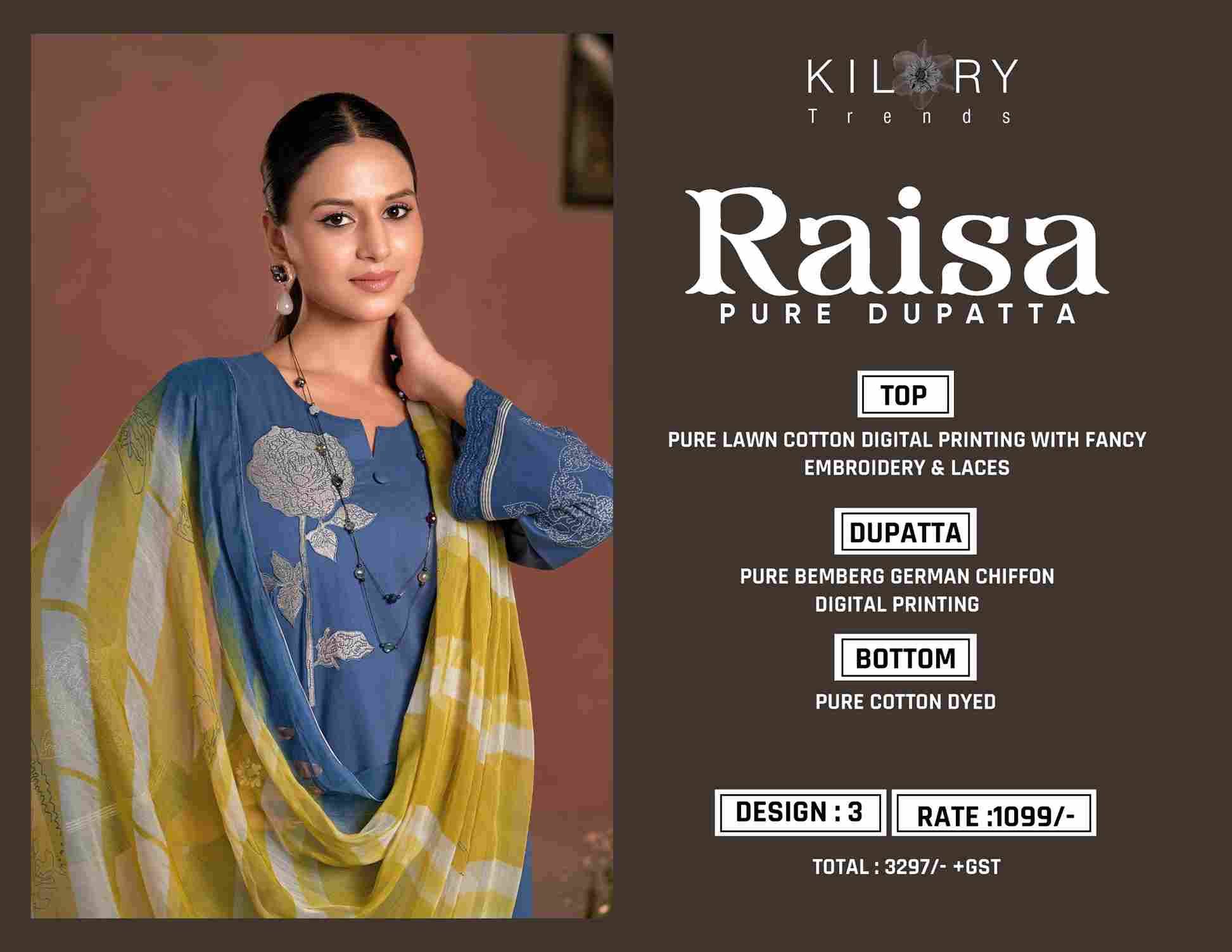 Raisa By Kilory 1661 To 1663 Series Beautiful Festive Suits Colorful Stylish Fancy Casual Wear & Ethnic Wear Pure Lawn Cotton Dresses At Wholesale Price
