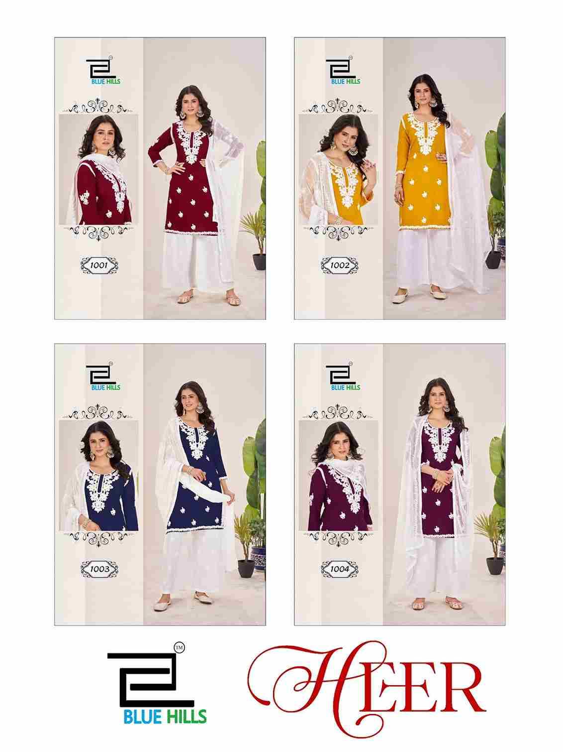 Heer By Blue Hills 1001 To 1004 Series Designer Festive Suits Beautiful Fancy Colorful Stylish Party Wear & Occasional Wear Rayon Dresses At Wholesale Price