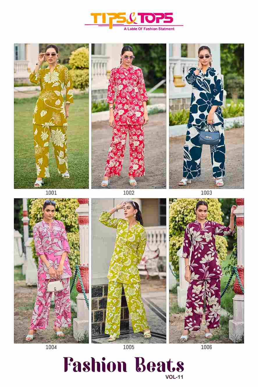 Fashion Beats Vol-11 By Tips And Tops 1001 To 1006 Series Designer Stylish Fancy Colorful Beautiful Party Wear & Ethnic Wear Collection Rayon Print Co-Ord At Wholesale Price