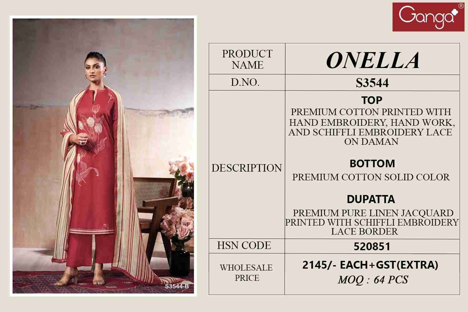Onella-3544 By Ganga Fashion 3544-A To 3544-D Series Beautiful Festive Suits Colorful Stylish Fancy Casual Wear & Ethnic Wear Premium Cotton Dresses At Wholesale Price