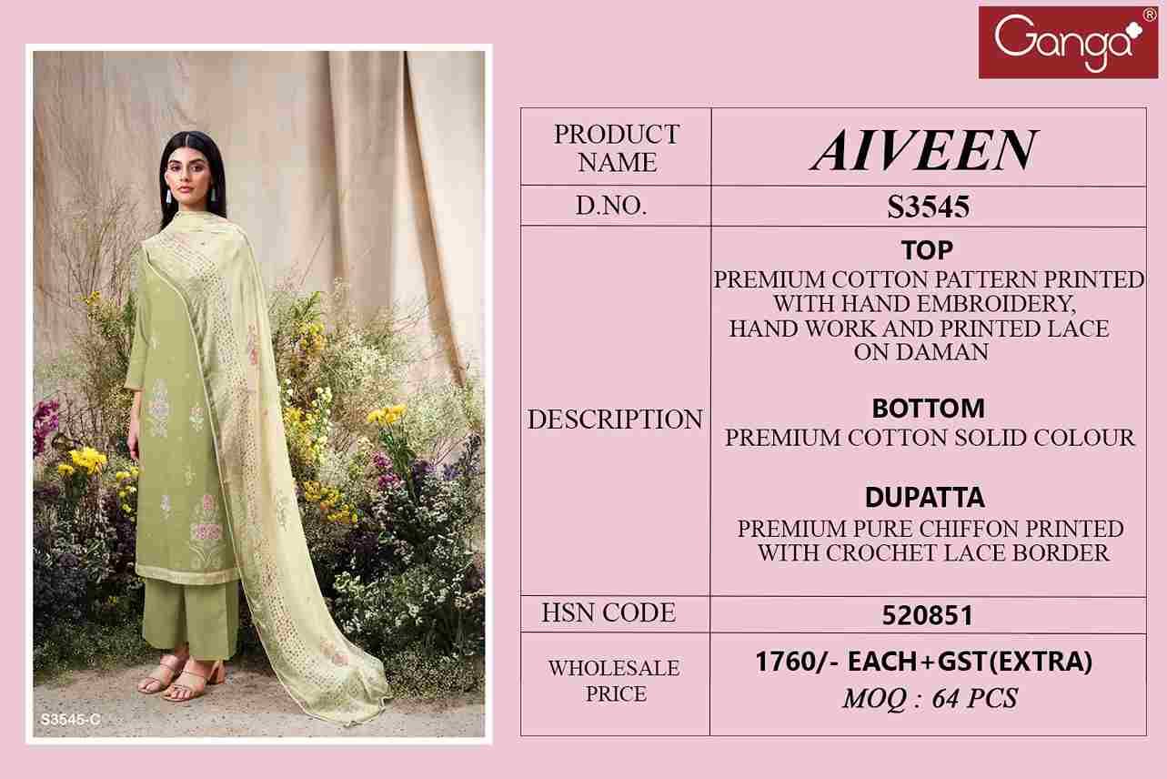 Aiveen-3545 By Ganga Fashion 3545-A To 3545-D Series Beautiful Festive Suits Colorful Stylish Fancy Casual Wear & Ethnic Wear Premium Cotton Dresses At Wholesale Price