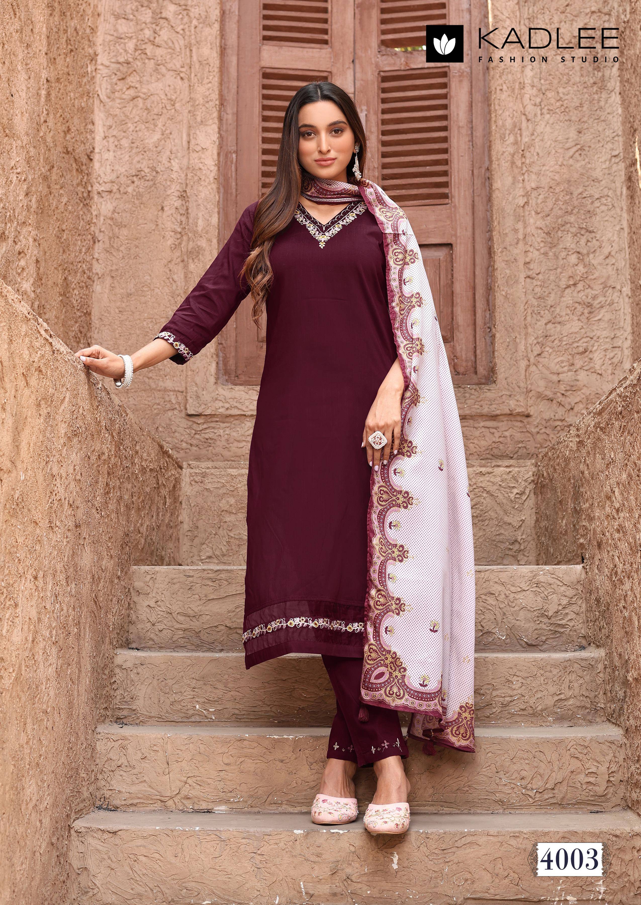 Nakashi By Kadlee 4001 To 4004 Series Beautiful Festive Suits Colorful Stylish Fancy Casual Wear & Ethnic Wear Cotton With Work Dresses At Wholesale Price