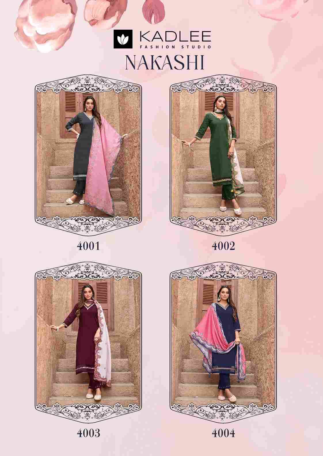 Nakashi By Kadlee 4001 To 4004 Series Beautiful Festive Suits Colorful Stylish Fancy Casual Wear & Ethnic Wear Cotton With Work Dresses At Wholesale Price