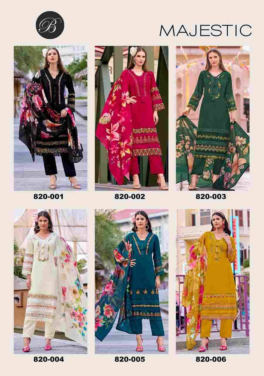 Majestic By Belliza 820-001 To 820-006 Series Beautiful Suits Colorful Stylish Fancy Casual Wear & Ethnic Wear Pure Roman Silk Dresses At Wholesale Price