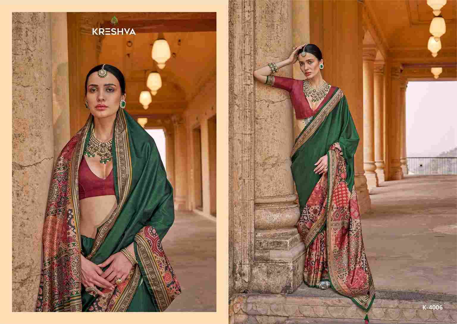 Mantraa By Kreshva 4005 To 4014 Series Indian Traditional Wear Collection Beautiful Stylish Fancy Colorful Party Wear & Occasional Wear Silk Sarees At Wholesale Price