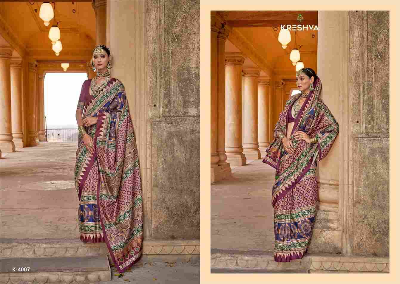 Mantraa By Kreshva 4005 To 4014 Series Indian Traditional Wear Collection Beautiful Stylish Fancy Colorful Party Wear & Occasional Wear Silk Sarees At Wholesale Price