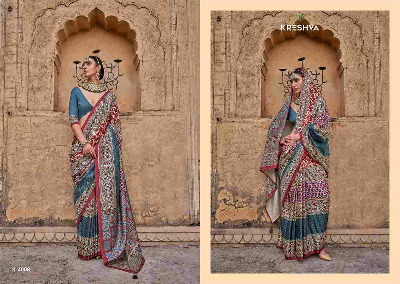 Mantraa By Kreshva 4005 To 4014 Series Indian Traditional Wear Collection Beautiful Stylish Fancy Colorful Party Wear & Occasional Wear Silk Sarees At Wholesale Price