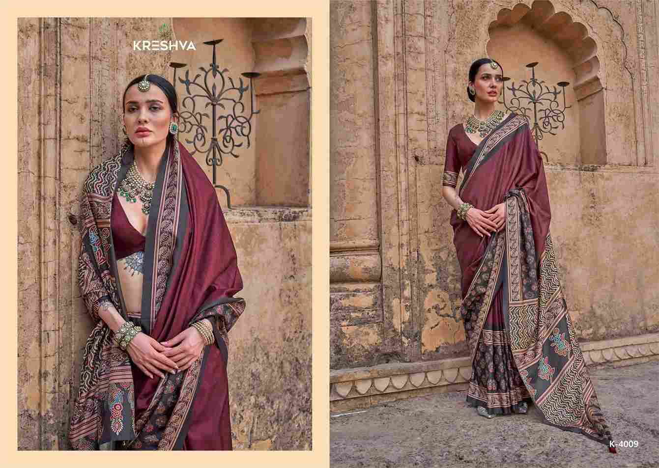Mantraa By Kreshva 4005 To 4014 Series Indian Traditional Wear Collection Beautiful Stylish Fancy Colorful Party Wear & Occasional Wear Silk Sarees At Wholesale Price