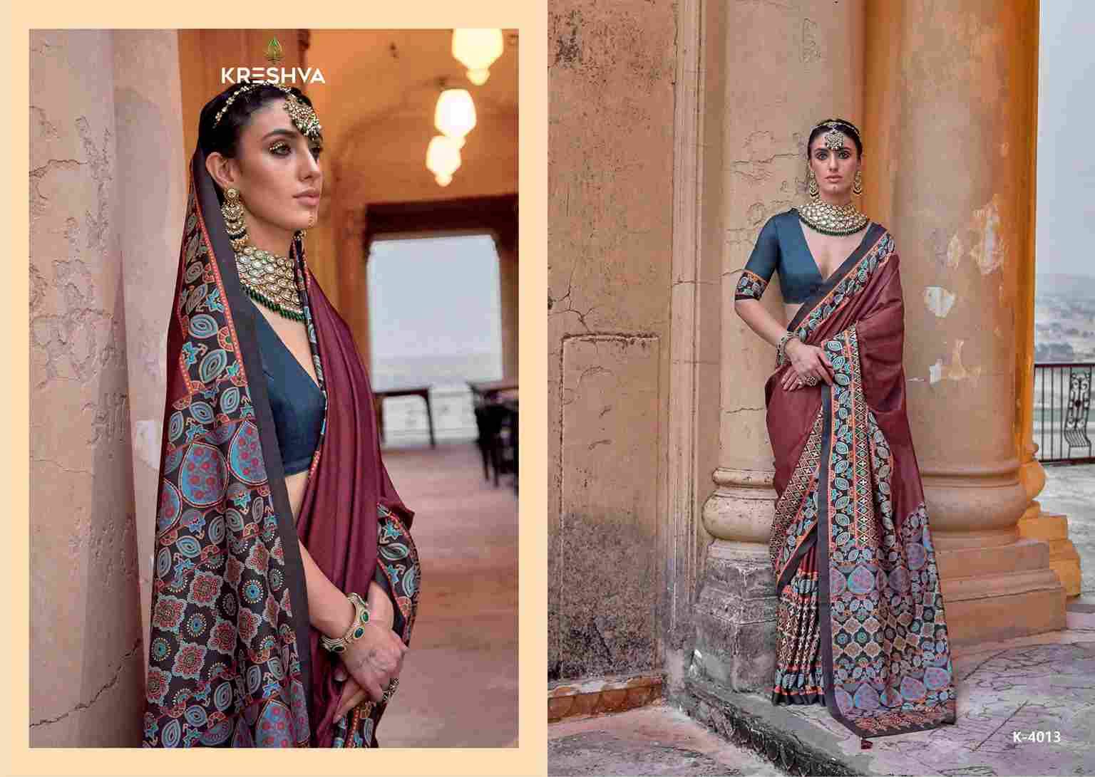 Mantraa By Kreshva 4005 To 4014 Series Indian Traditional Wear Collection Beautiful Stylish Fancy Colorful Party Wear & Occasional Wear Silk Sarees At Wholesale Price