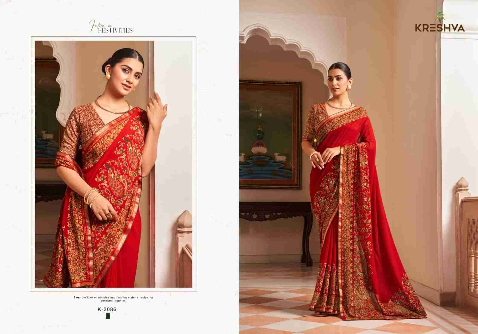 Dastur By Kreshva 2085 To 2088 Series Indian Traditional Wear Collection Beautiful Stylish Fancy Colorful Party Wear & Occasional Wear Georgette Sarees At Wholesale Price
