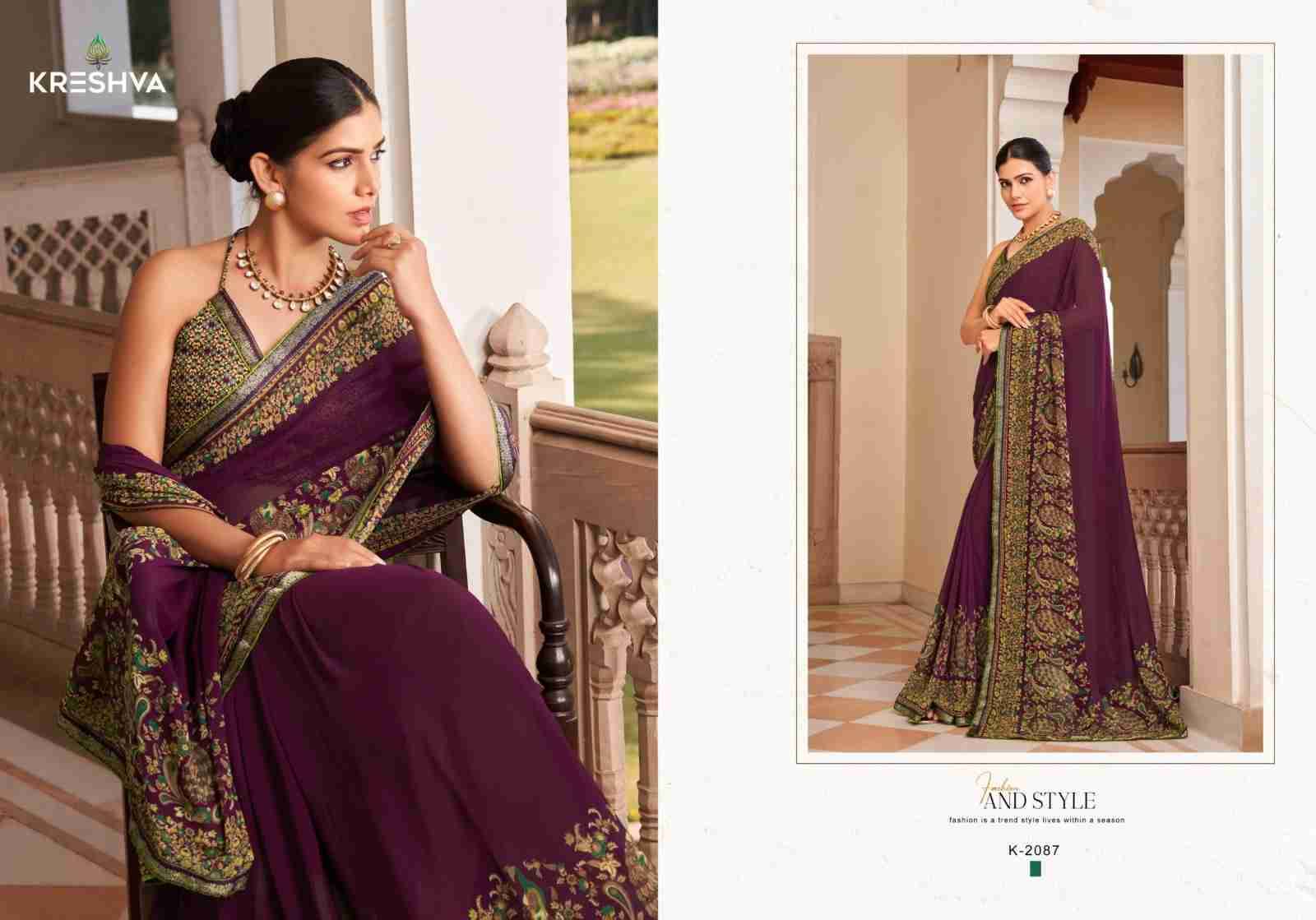 Dastur By Kreshva 2085 To 2088 Series Indian Traditional Wear Collection Beautiful Stylish Fancy Colorful Party Wear & Occasional Wear Georgette Sarees At Wholesale Price