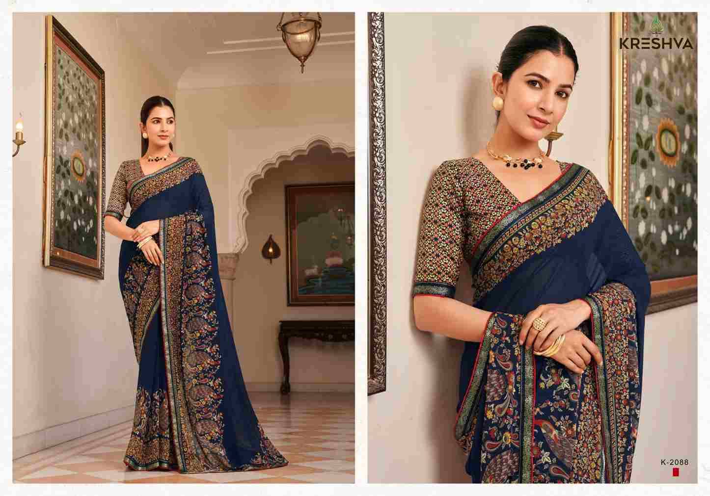 Dastur By Kreshva 2085 To 2088 Series Indian Traditional Wear Collection Beautiful Stylish Fancy Colorful Party Wear & Occasional Wear Georgette Sarees At Wholesale Price