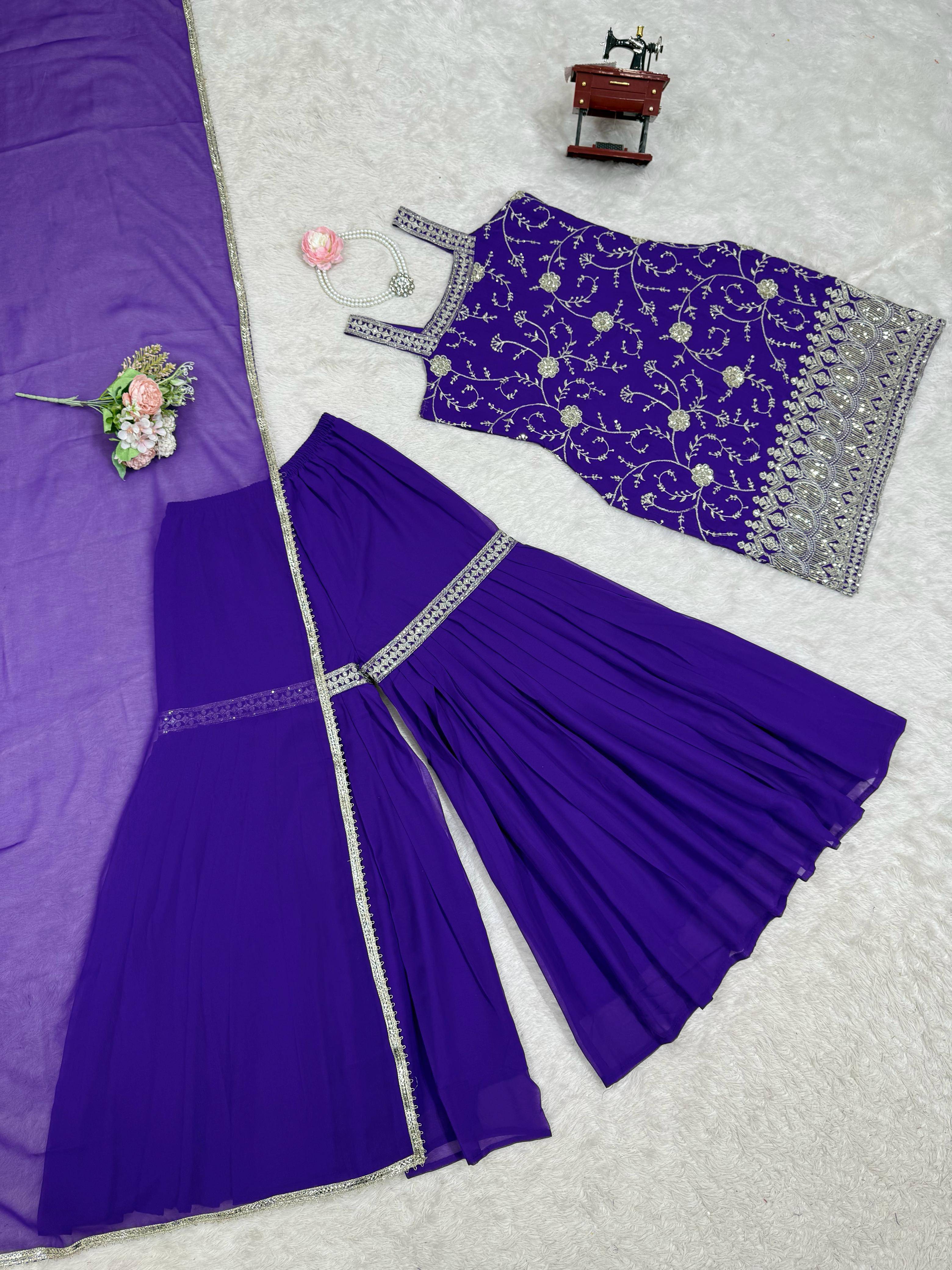 R-5855 By Fashid Wholesale Sharara Suits Beautiful Fancy Colorful Stylish Party Wear & Occasional Wear Faux Georgette Dresses At Wholesale Price