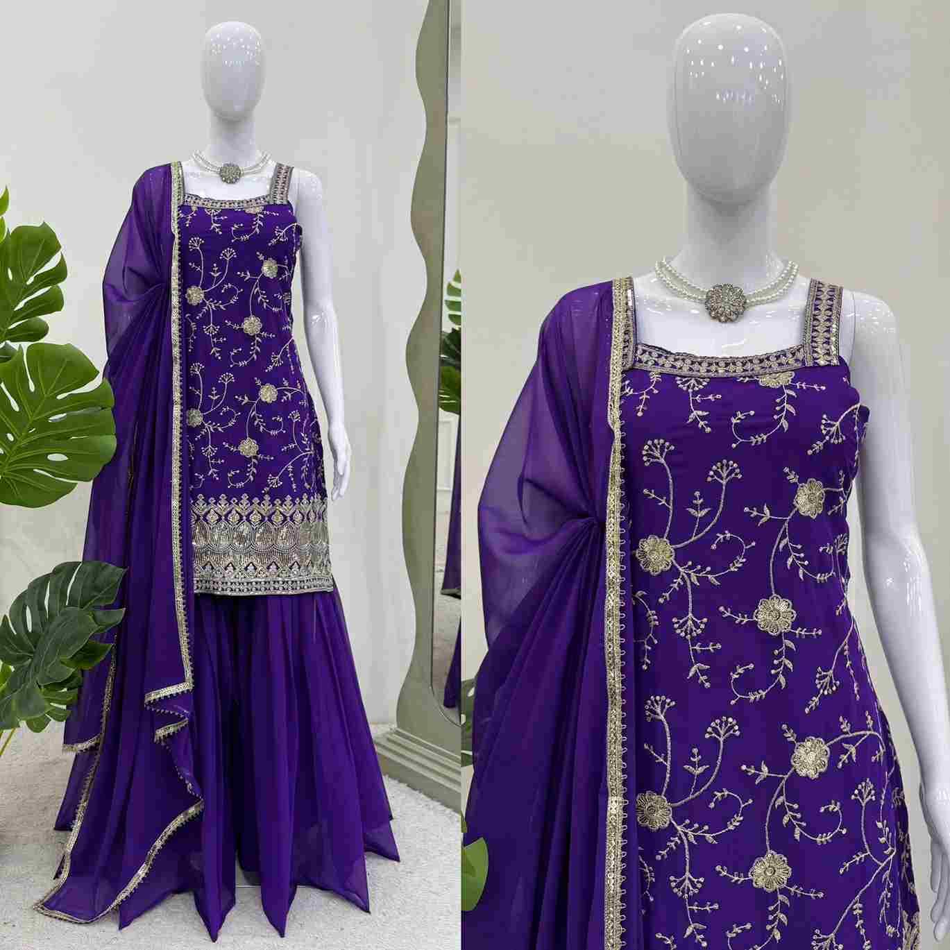R-5855 By Fashid Wholesale Sharara Suits Beautiful Fancy Colorful Stylish Party Wear & Occasional Wear Faux Georgette Dresses At Wholesale Price