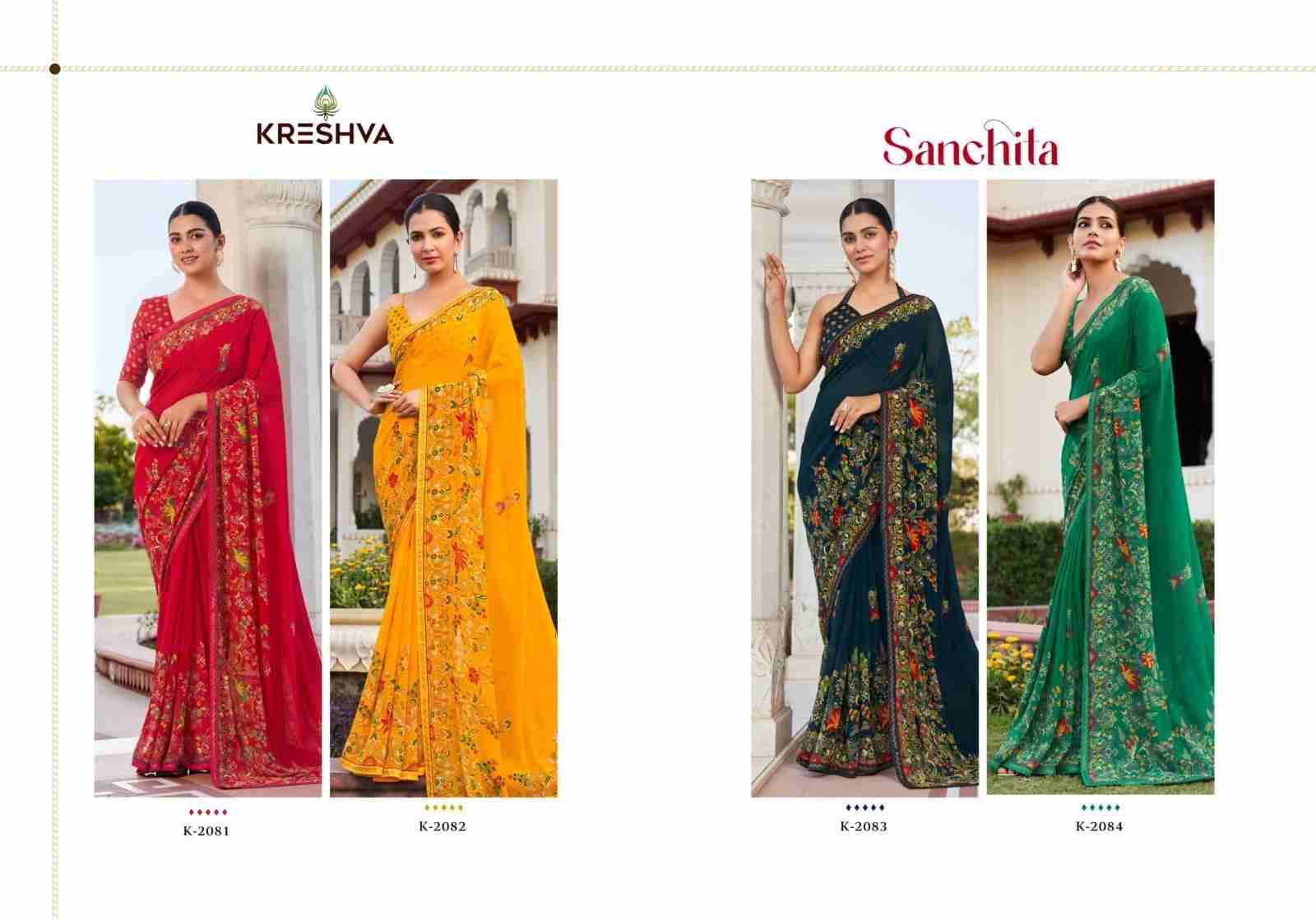 Sanchita By Kreshva 2081 To 2084 Series Indian Traditional Wear Collection Beautiful Stylish Fancy Colorful Party Wear & Occasional Wear Georgette Sarees At Wholesale Price