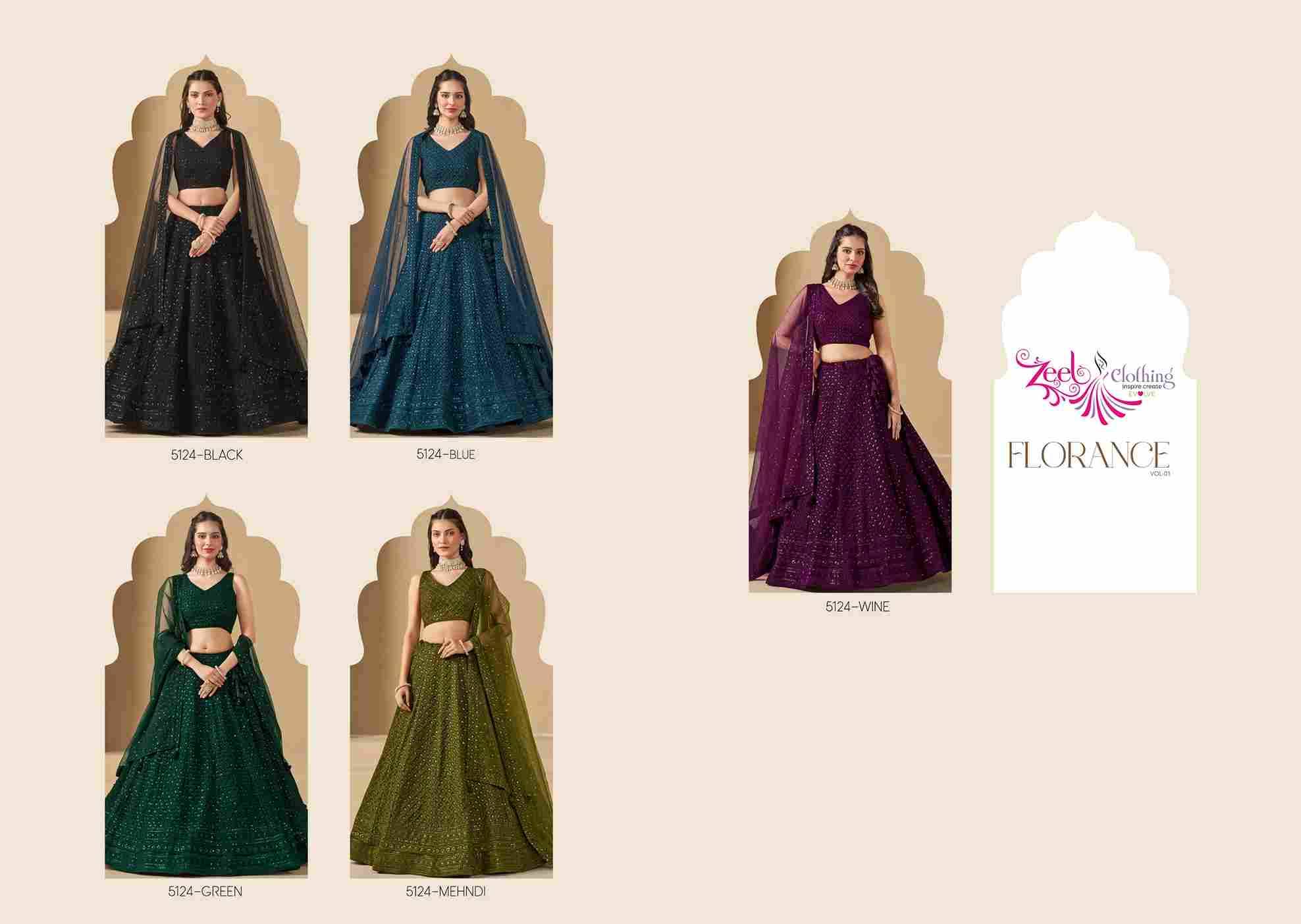 Florance Vol-1 By Zeel Clothing 5124-A To 5124-E Series Designer Beautiful Collection Occasional Wear & Party Wear Georgette Lehengas At Wholesale Price