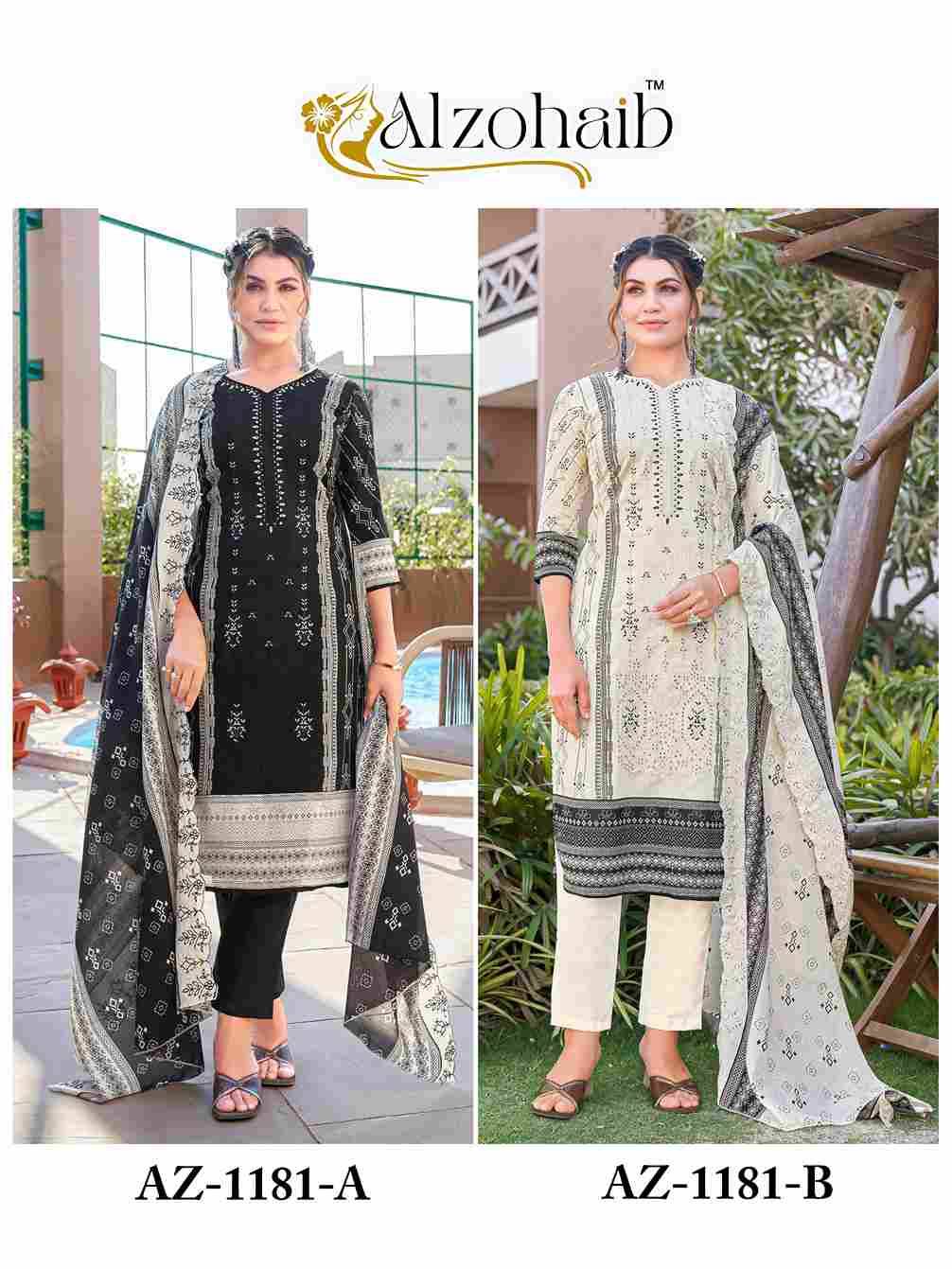 Alzohaib-1181 Colours By Alzohaib 1181-A To 1181-B Series Beautiful Pakistani Suits Stylish Fancy Colorful Party Wear & Occasional Wear Pure Cotton Print Dresses At Wholesale Price