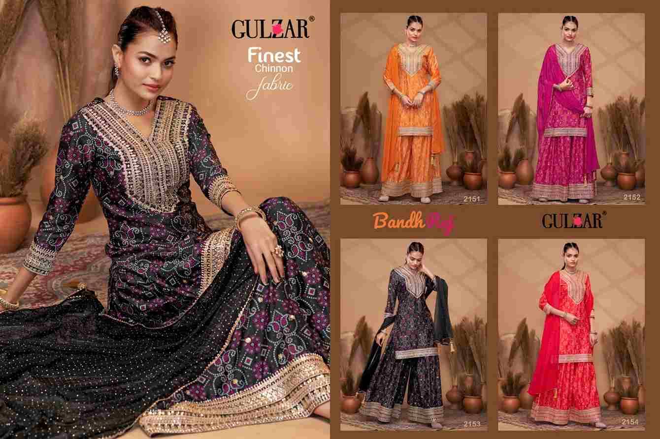 Bandhrej By Gulzar 2151 To 2154 Series Beautiful Sharara Suits Colorful Stylish Fancy Casual Wear & Ethnic Wear Chinnon Dresses At Wholesale Price