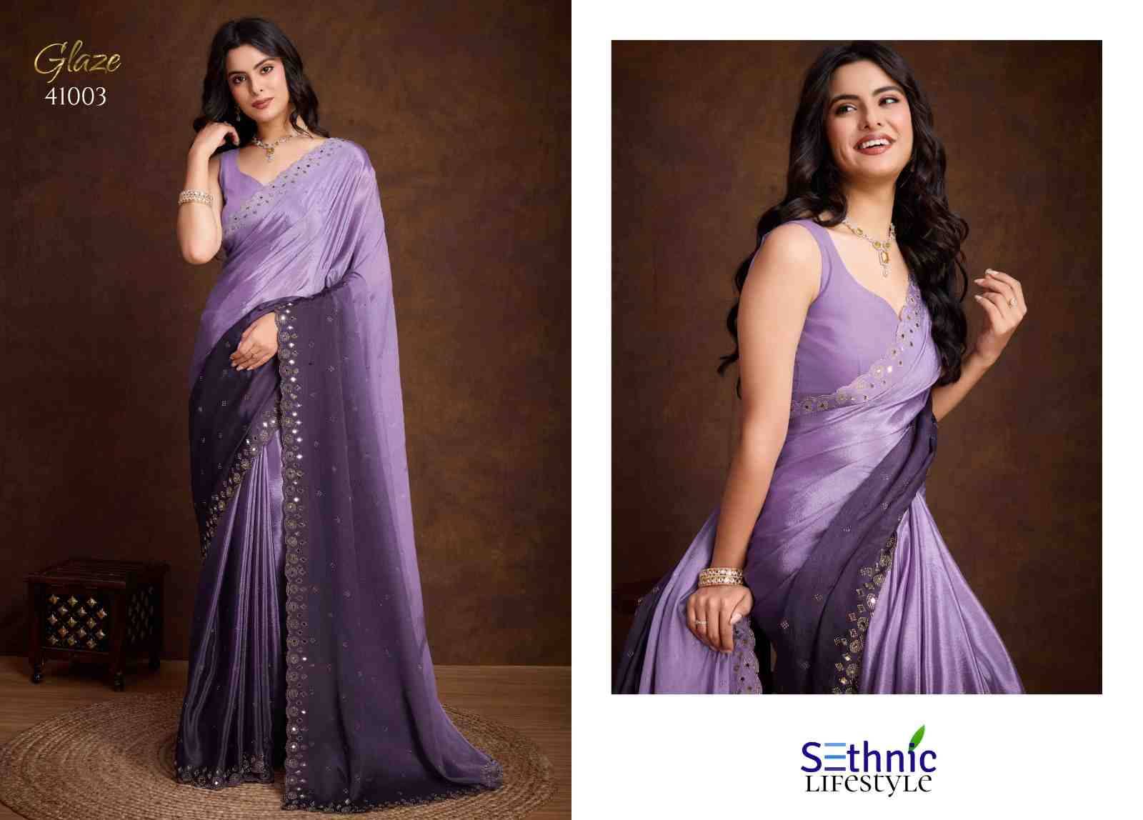 Glaze By Sethnic 41001 To 41005 Series Indian Traditional Wear Collection Beautiful Stylish Fancy Colorful Party Wear & Occasional Wear Chinnon Sarees At Wholesale Price