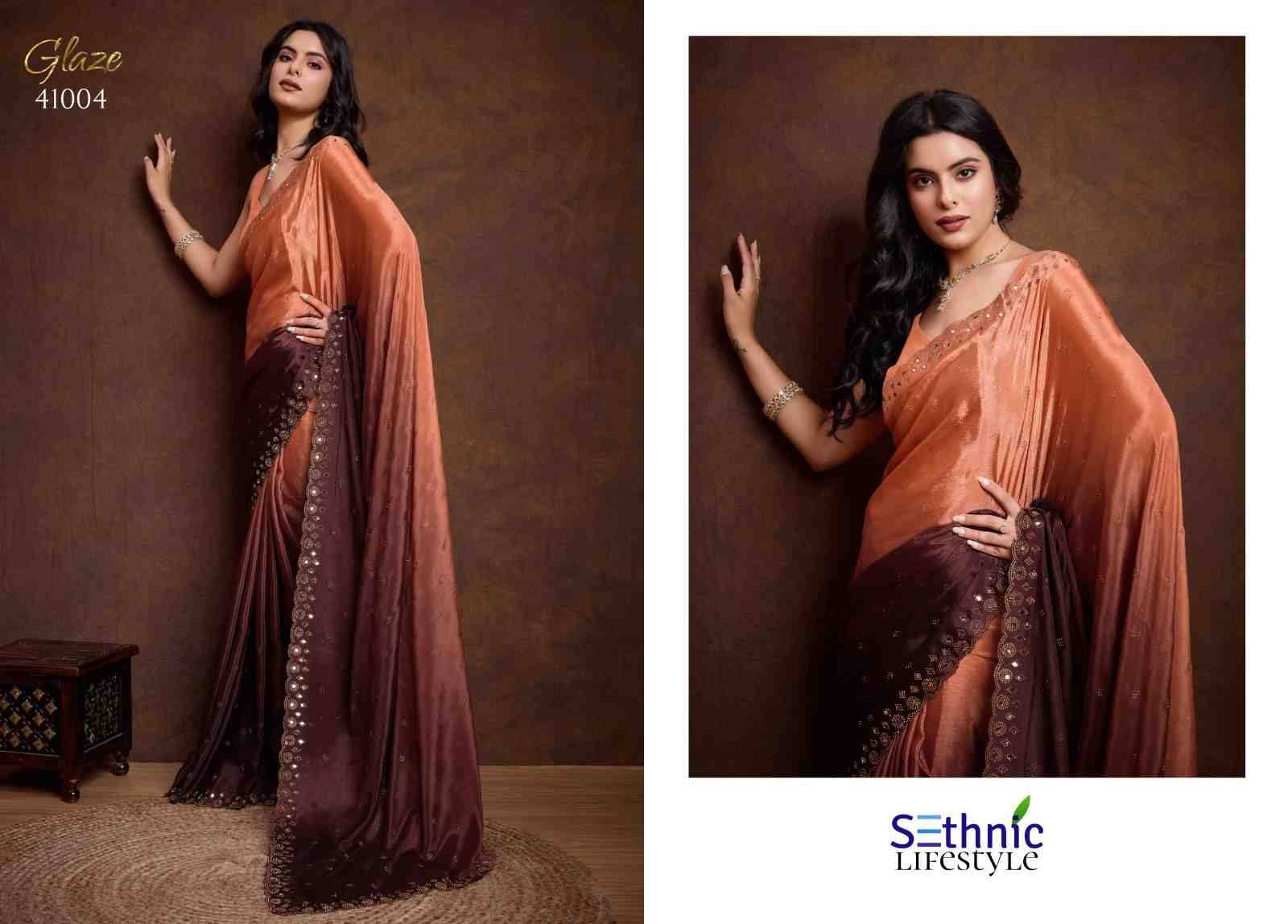 Glaze By Sethnic 41001 To 41005 Series Indian Traditional Wear Collection Beautiful Stylish Fancy Colorful Party Wear & Occasional Wear Chinnon Sarees At Wholesale Price