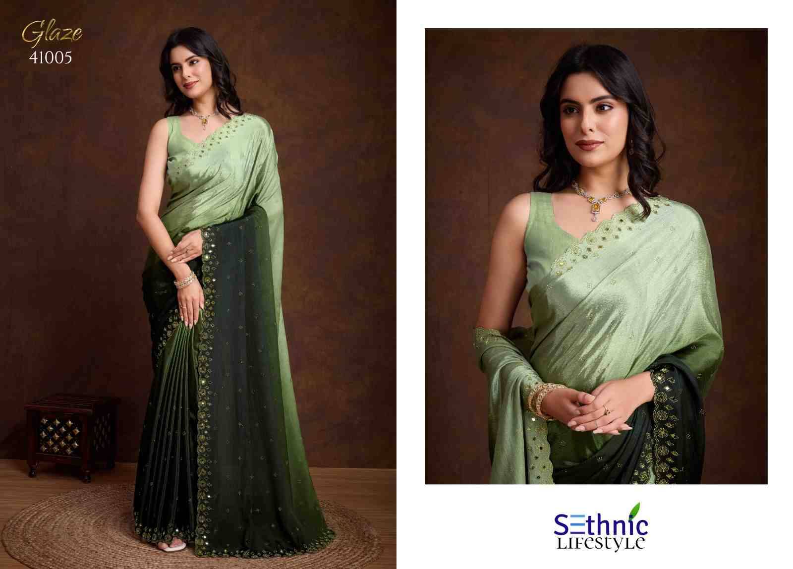 Glaze By Sethnic 41001 To 41005 Series Indian Traditional Wear Collection Beautiful Stylish Fancy Colorful Party Wear & Occasional Wear Chinnon Sarees At Wholesale Price