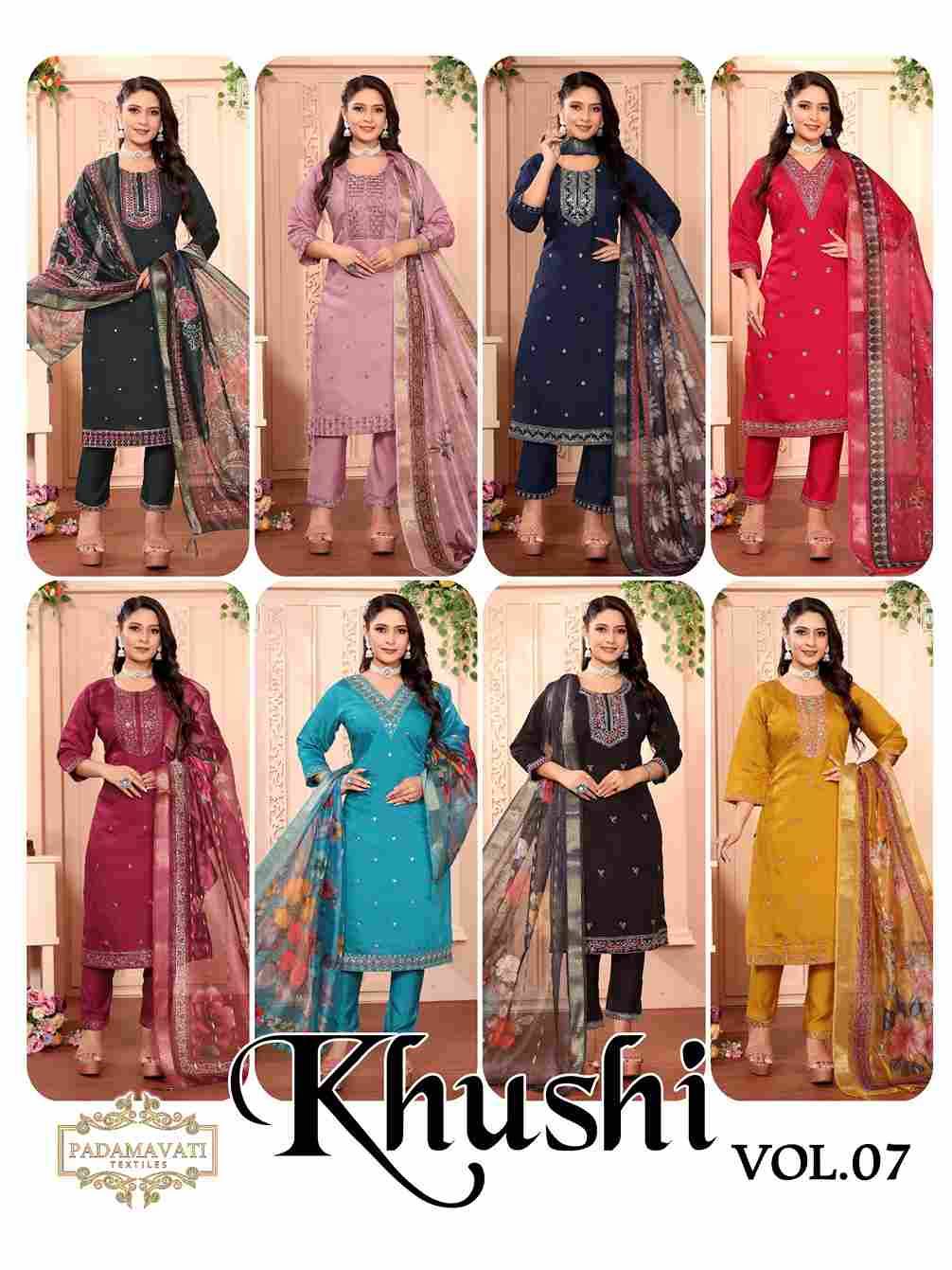 Khushi Vol-7 By Padmavati Textiles 6001 To 6008 Series Designer Festive Suits Beautiful Fancy Colorful Stylish Party Wear & Occasional Wear Roman Silk Dresses At Wholesale Price