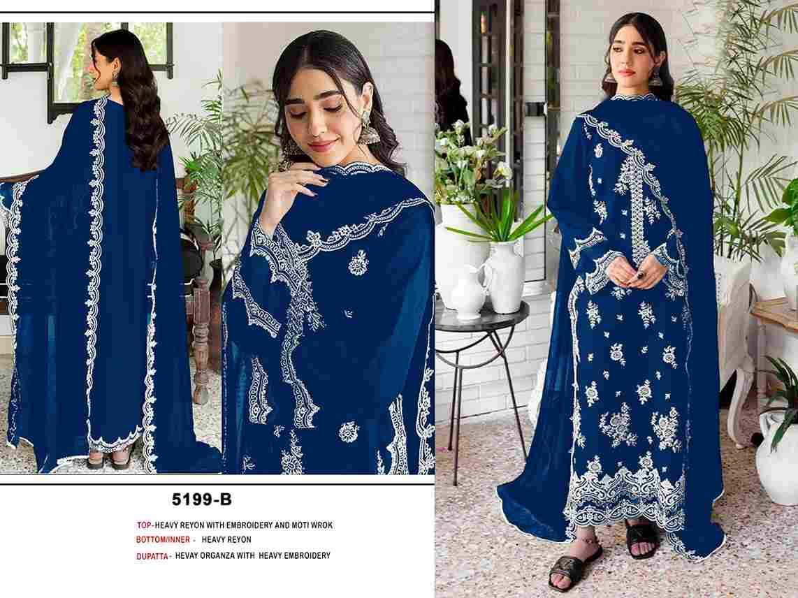 Pakistani 5199 Colours By Fashid Wholesale 5199-A To 5199-D Series Designer Pakistani Suits Beautiful Fancy Stylish Colorful Party Wear & Occasional Wear Heavy Rayon Embroidery Dresses At Wholesale Price