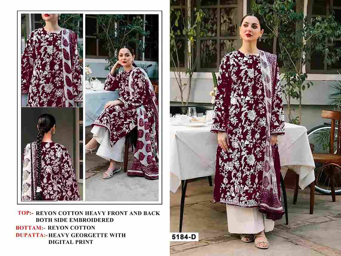 Pakistani 5184 Colours By Fashid Wholesale 5184-A To 5184-D Series Designer Pakistani Suits Beautiful Fancy Stylish Colorful Party Wear & Occasional Wear Heavy Rayon Cotton Embroidery Dresses At Wholesale Price