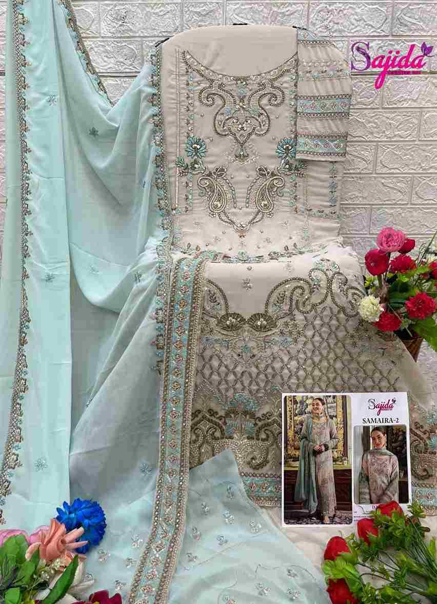 Samaira Vol-2 By Sajida Designer Suits 1036 To 1038 Series Beautiful Pakistani Suits Colorful Stylish Fancy Casual Wear & Ethnic Wear Faux Georgette Embroidered Dresses At Wholesale Price