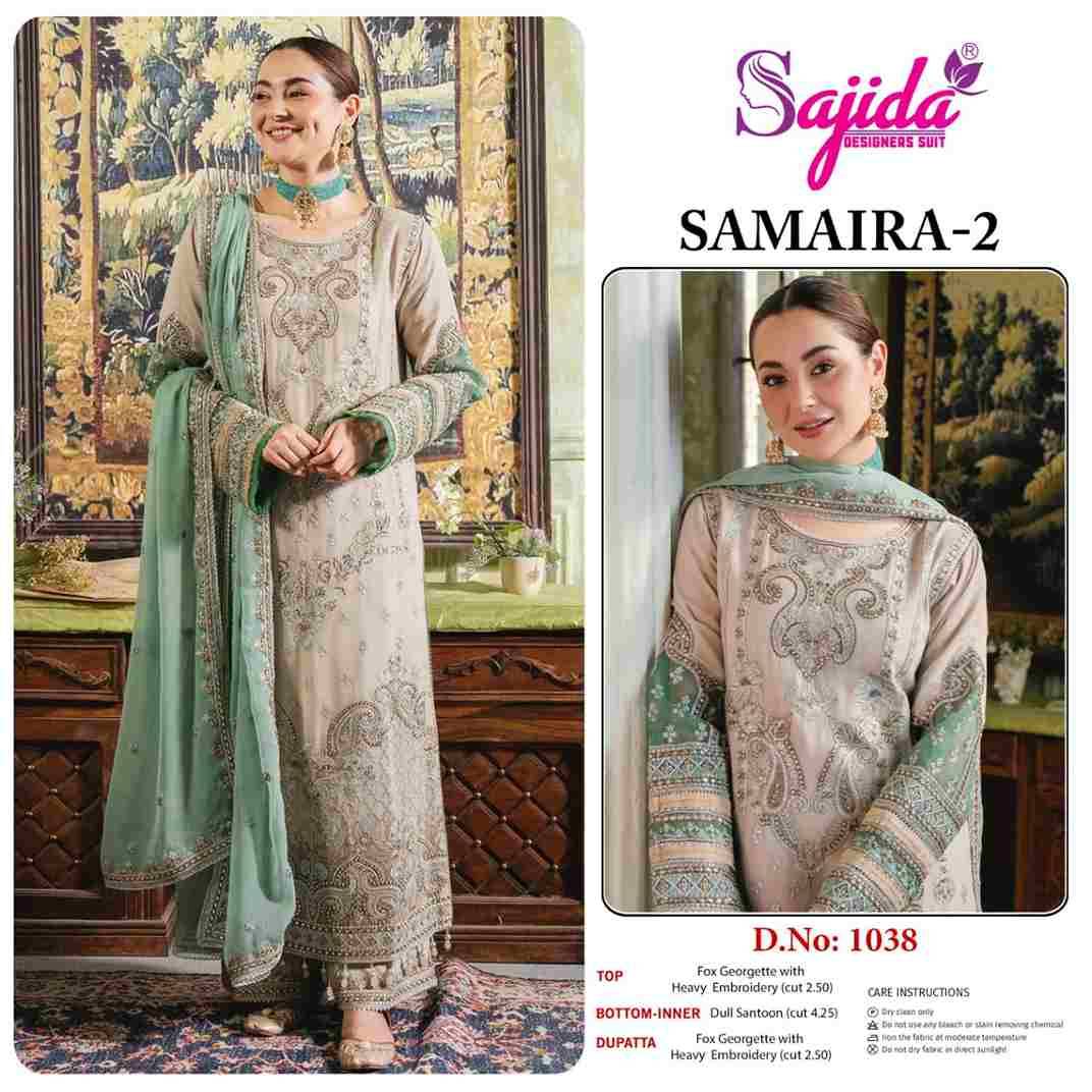 Samaira Vol-2 By Sajida Designer Suits 1036 To 1038 Series Beautiful Pakistani Suits Colorful Stylish Fancy Casual Wear & Ethnic Wear Faux Georgette Embroidered Dresses At Wholesale Price