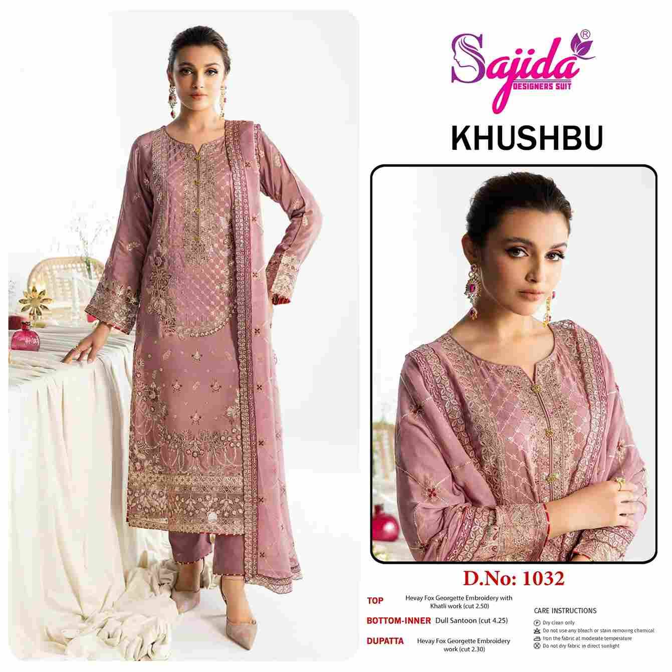 Sajida Hit Design 1032 By Sajida Designer Suits Beautiful Pakistani Suits Colorful Stylish Fancy Casual Wear & Ethnic Wear Heavy Faux Georgette Embroidered Dresses At Wholesale Price